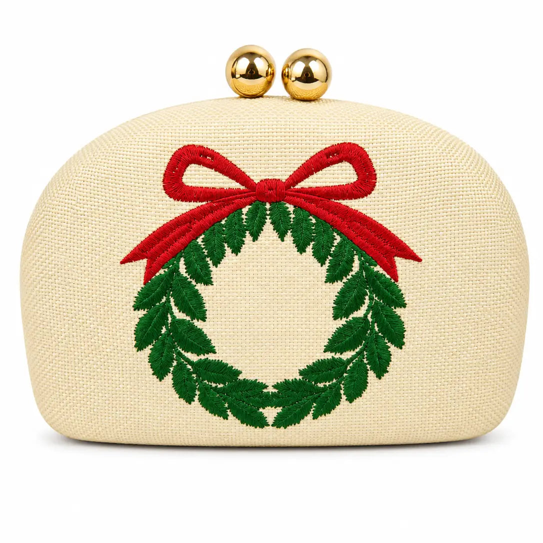 Holiday Embroidered Clutch (wreath)