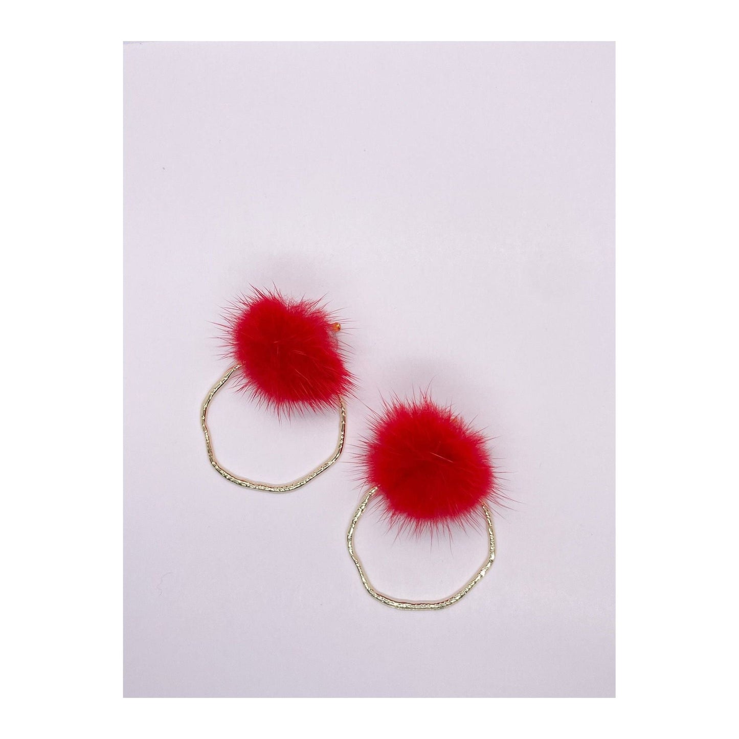 Puff Hoop Earrings - Red