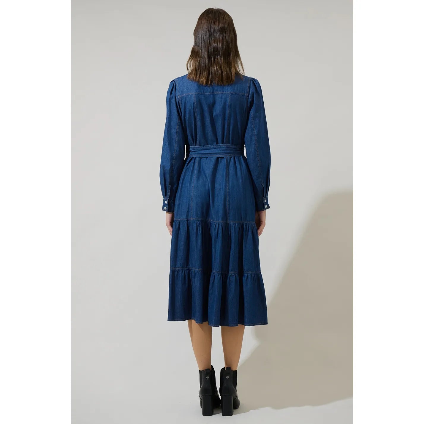 Skylah Denim Tiered Midi Dress