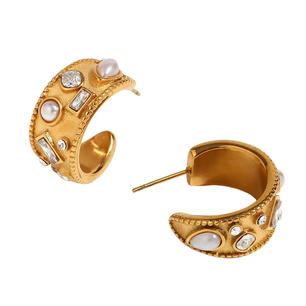 Pearl Crystal Hoop Earrings