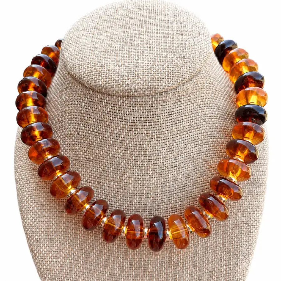 Amber Disc Beaded Necklace