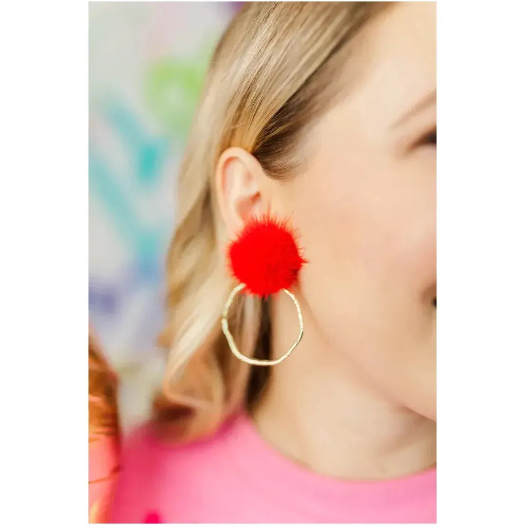Puff Hoop Earrings - Red