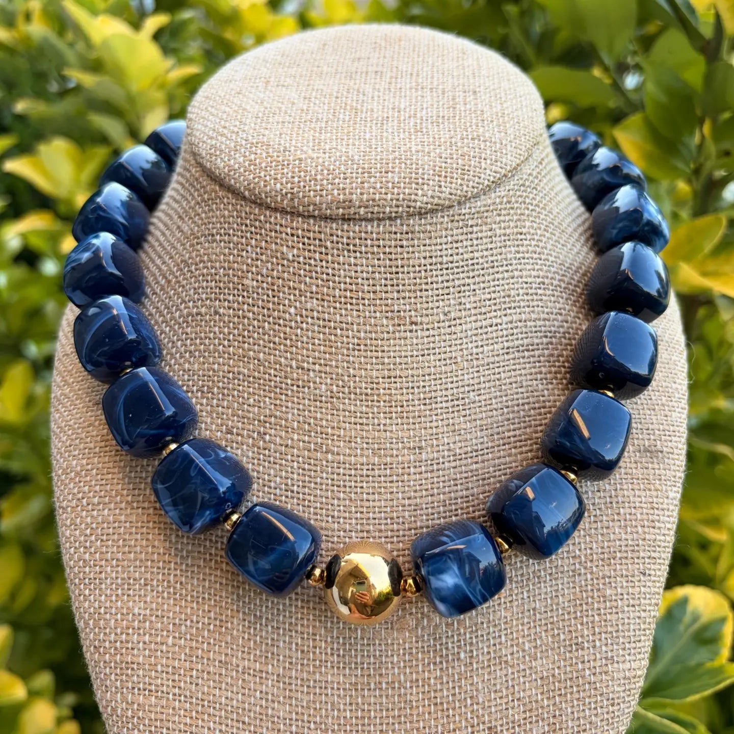 Navy Cube Beaded Necklace