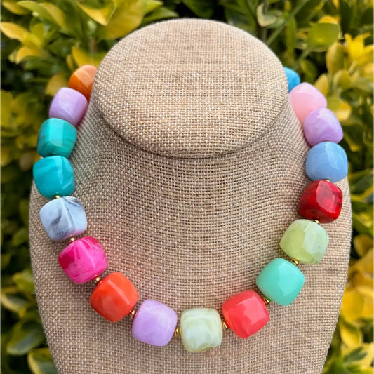 Multi Colored Cube Beaded Necklace