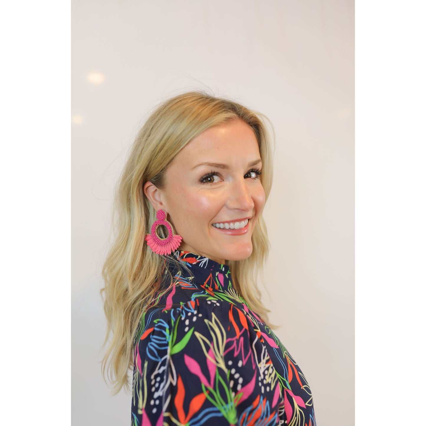 Fuschia Seed Bead and Sequin Earrings