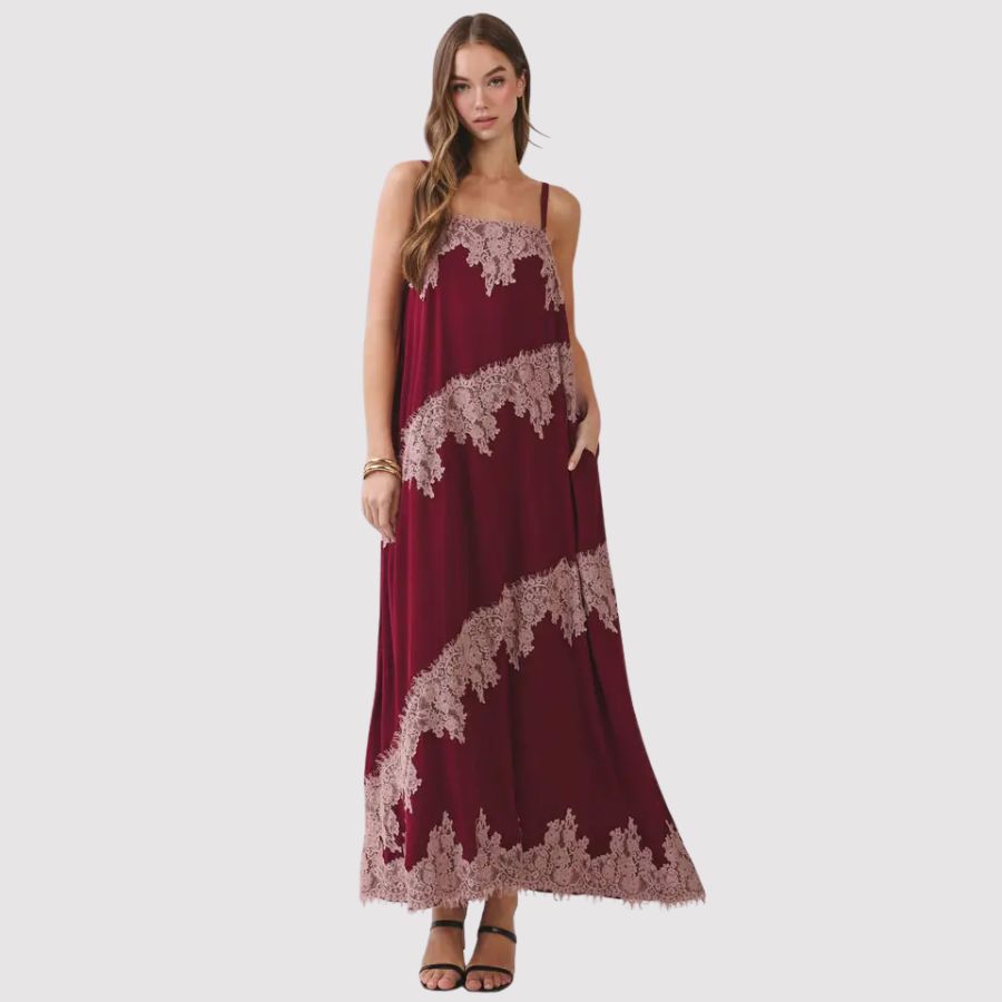 Contrast Lace Trim Detail Maxi Dress-TCEC-CD07409