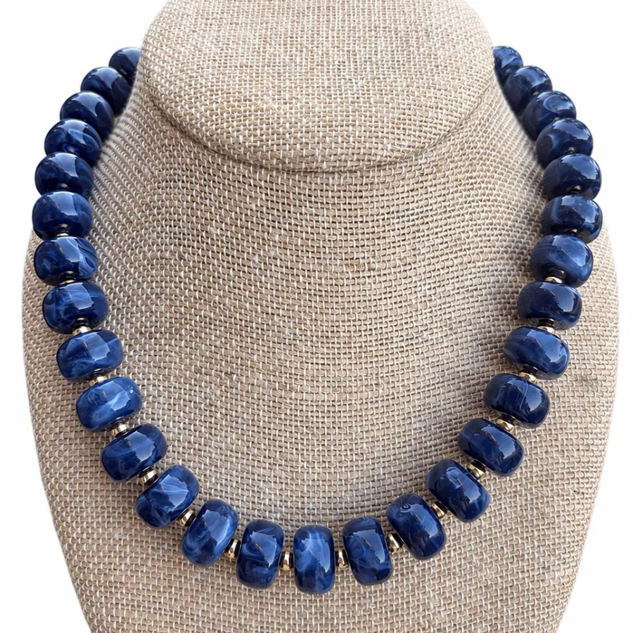 Navy Round Beaded Necklace-The Katie Kollective