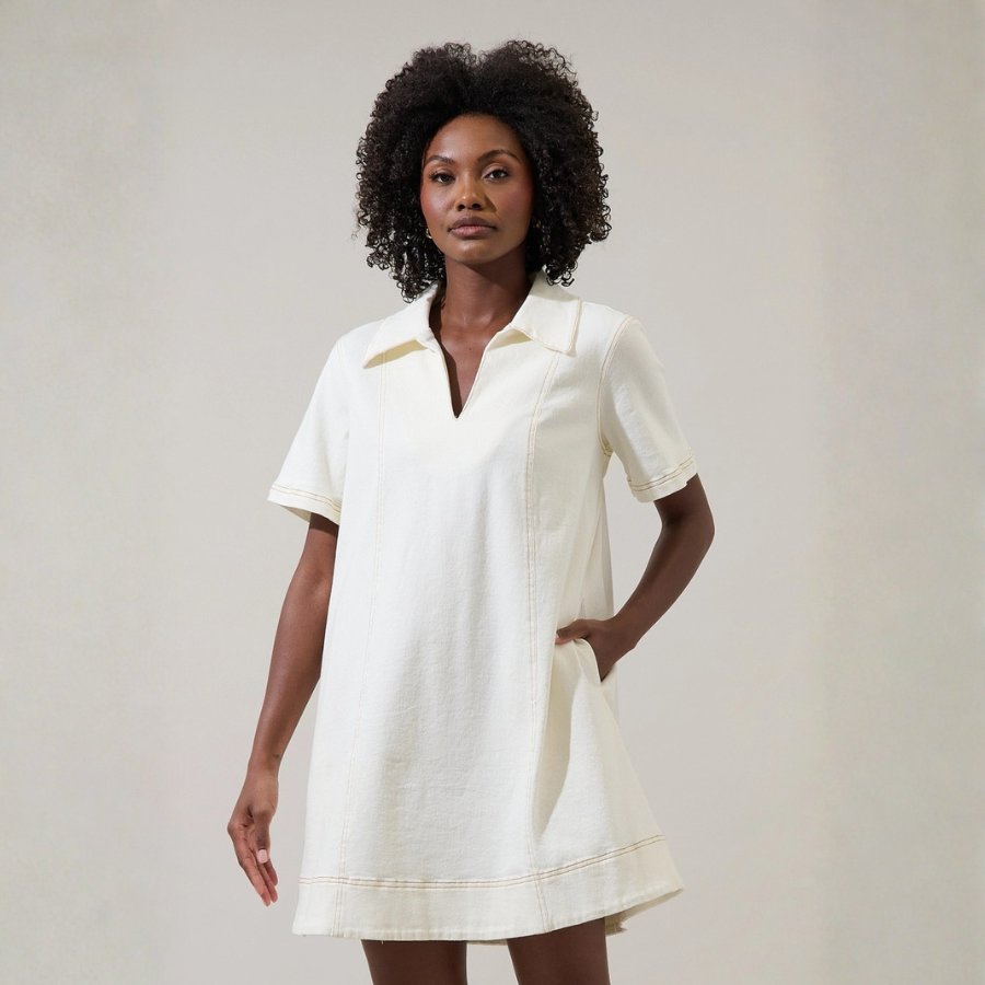 Rosalind Denim Shift Mini Dress-STD15186-Sugarlips