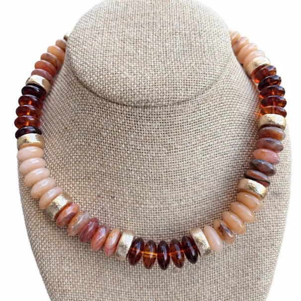 Shades of Brown Rondelle Beaded Necklace-The Katie Kollective