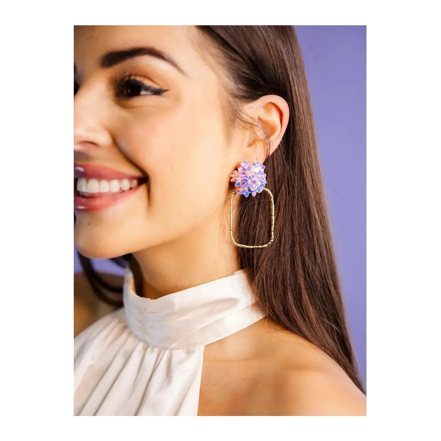 Iridescent Flower Hoop Earrings