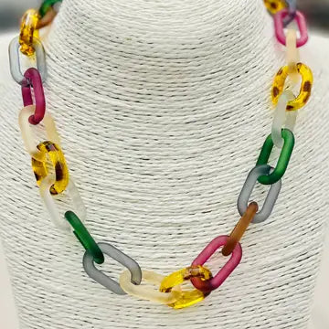 Jewel Tone Acrylic Link Necklace