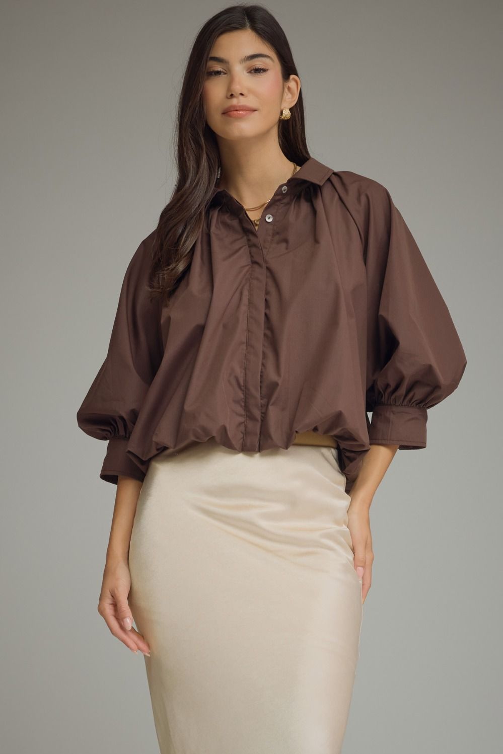 Maren Bubble Blouse (brown)