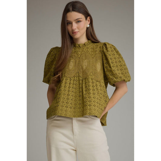 Melanie Eyelet Blouse (olive)